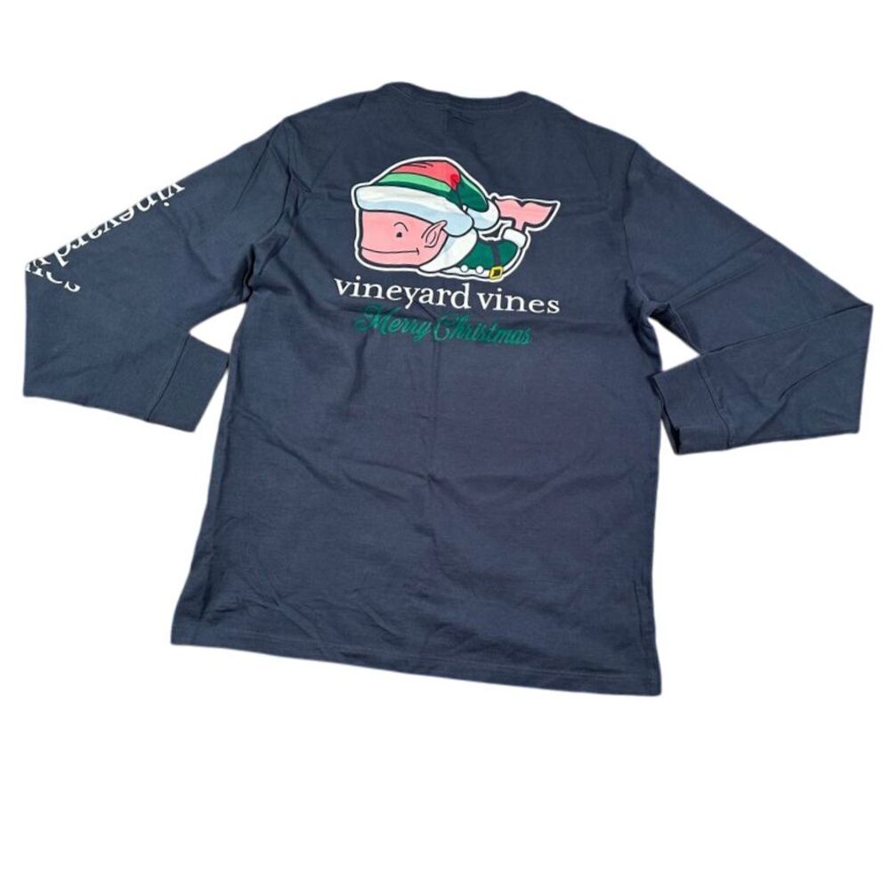 Vineyard Vines Christmas Whale Long Sleeve T-Shirt Navy Blue‎ Holiday Edition L